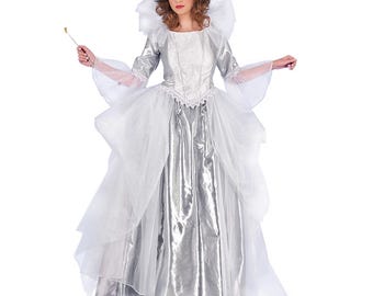 Handmade Ice Queen Costume, Silver Tulle Gown, Adult Cosplay Dress