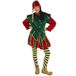 Hoge kwaliteit kerstelf kostuum volwassen grootte, superdeluxe luxe fluwelen unisex elfen outfit voor dames en heren, kersthelperpak.