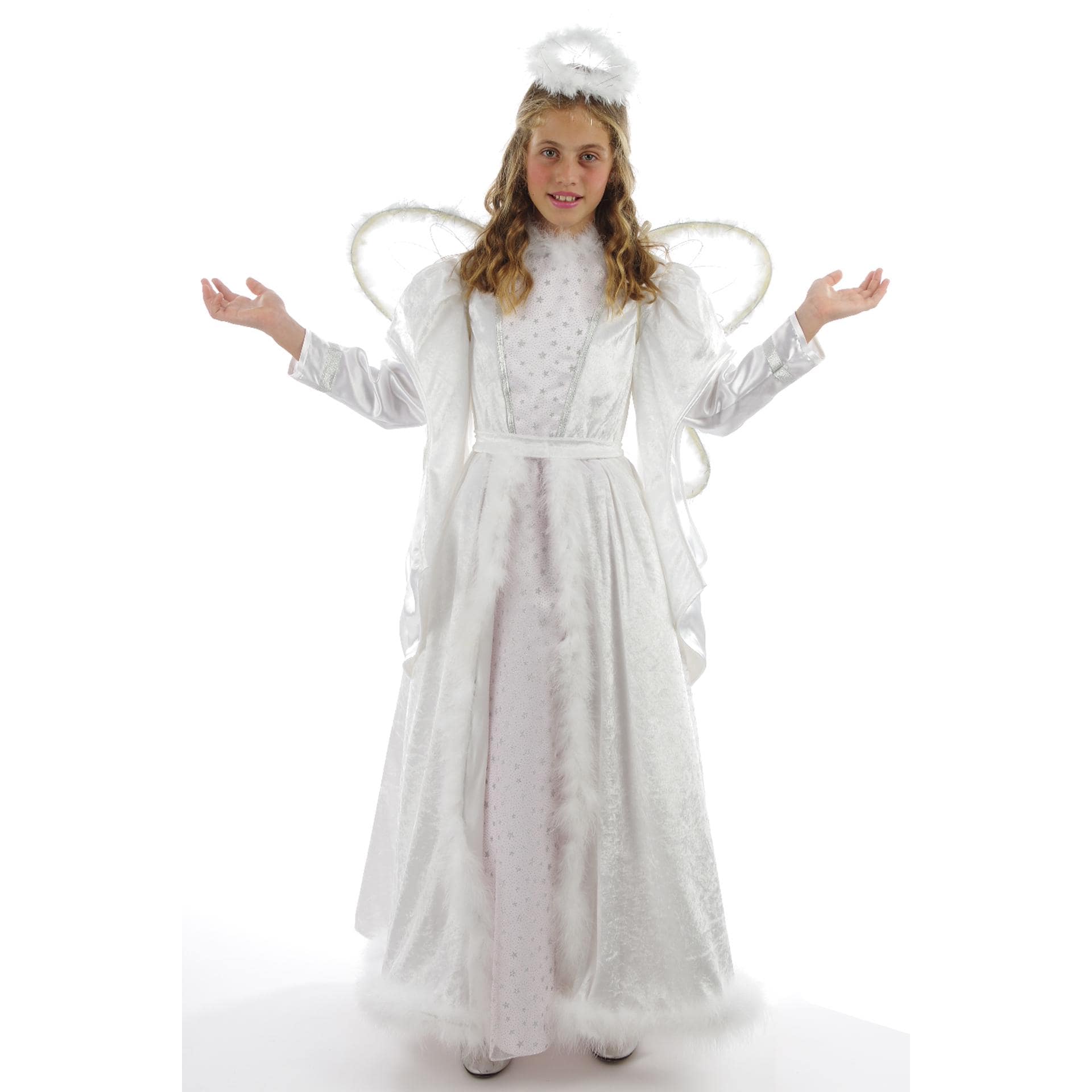 Disfraz de ángel de lujo: vestido blanco para niña, alas y halo. - Etsy  México, image size:1920x1920