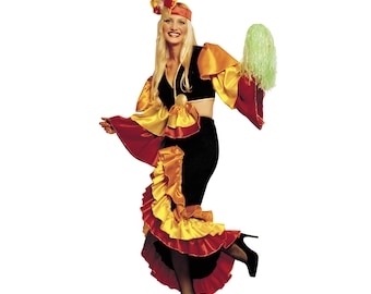 Traje de samba brasileño: falda de terciopelo, corpiño y tocado - Hecho a mano en la UE