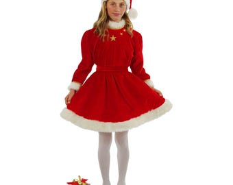 Girl's Red Velvet Santa Costume: Christmas Dress with Hat & Belt