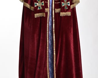 Déguisement Père Noël Deluxe 10 Pièces - Velours Rouge - Taille S - Barbe, Perruque, Ceinture, Gants