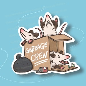 Opossum Garbage Crew Sticker | Funny Sticker | Possum Sticker | Gifts under 10 | Water Resistant Sticker