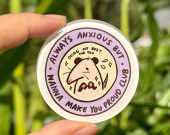 Possum Anxious Club| Funny Cute Acrylic Magnet | Gifts Under 10 | Novelty Accessory Joke Present | For Refrigerator Lockers File Cabinets