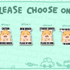 NEW [Weather & Water Proof] Cute Hamster Meme Bumper Sticker | Nervous Anxious | Student Driver | New Driver | Car Decal | Funny Car Sticker image 5
