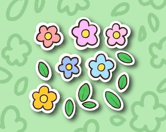 Mini Flower Set Sticker | Set of 12 | Aesthetic Floral | Gifts under 10 | Water Resistant | Water Bottle | Joke | Laptop | Phone | 1x1