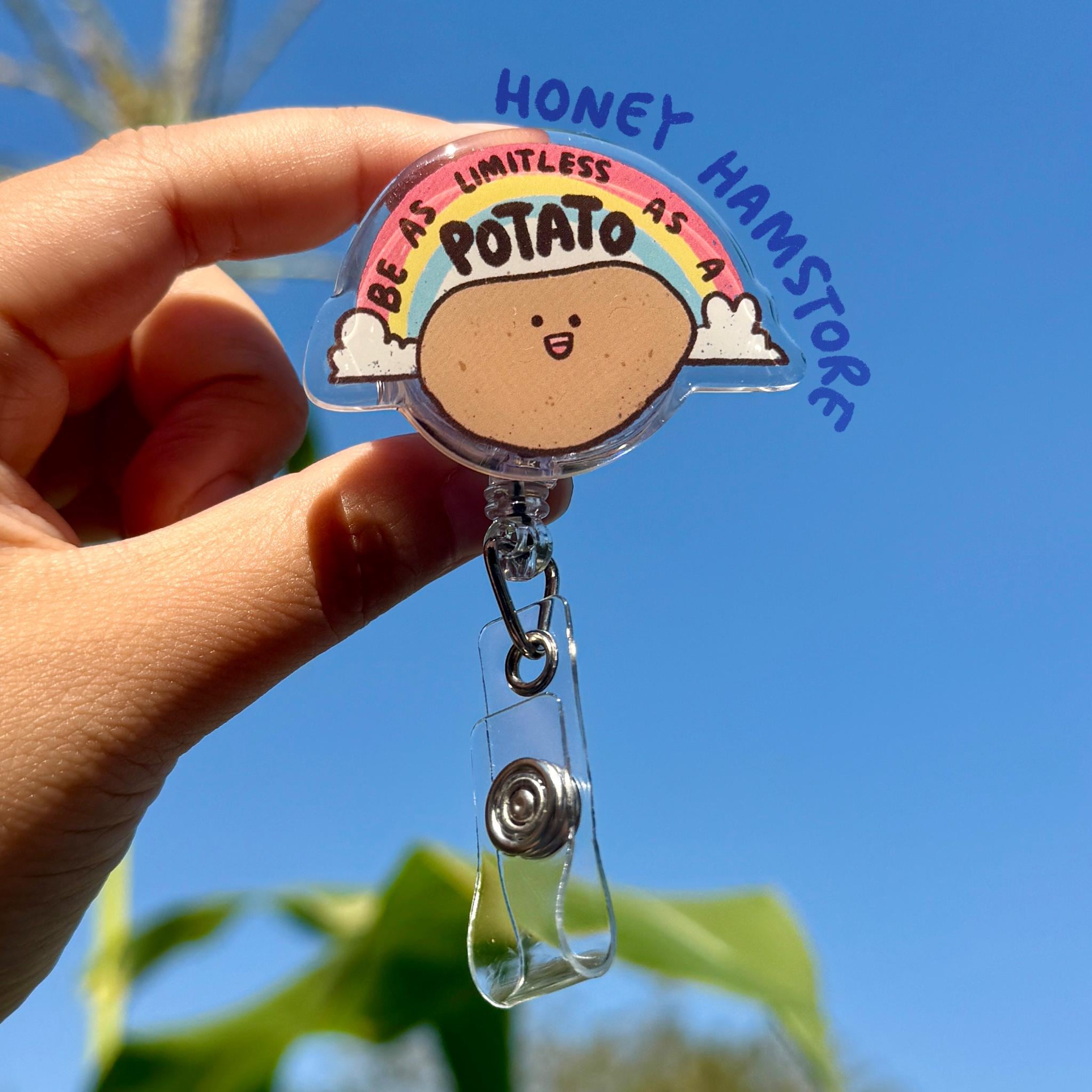 Limitless Potato Badge Reel with ID Belt Clip Cute Design Acrylic for Children Gift Work Accessories Nurses Medical Teacher Student