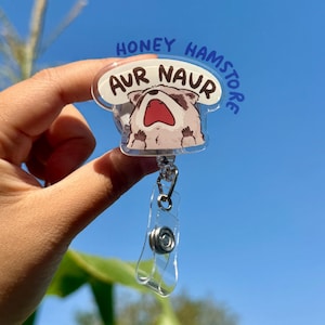 Raccoon Aur Naur Badge Reel with ID Belt Clip Cute Design Acrylic for Children Gift Name Work Accessories for Nurses Medical Teacher Student image 1
