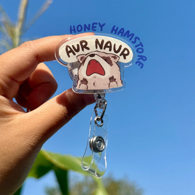 Raccoon Aur Naur Badge Reel with ID Belt Clip Cute Design Acrylic for Children Gift Name Work Accessories for Nurses Medical Teacher Student image 1