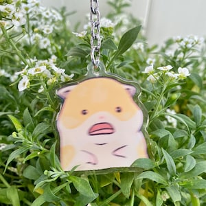 Scared Hamster Meme Clear Acrylic Keychain | Cartoon Illustration Art Style Double-Sided Epoxy Charm | Cute Kawaii Funny | Gift For Her Him