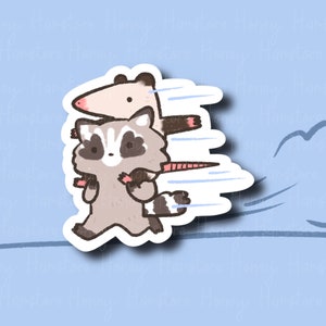 Teamwork Makes The Dream Work  Raccoon Opossum  | Funny Sticker | Gifts under 10 | Water Resistant Sticker | Laptop Water Bottle Phone Case