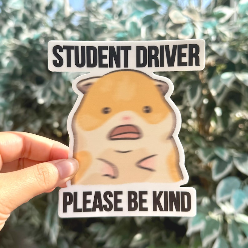 NEW [Weather & Water Proof] Cute Hamster Meme Bumper Sticker | Nervous Anxious | Student Driver | New Driver | Car Decal | Funny Car Sticker image 3