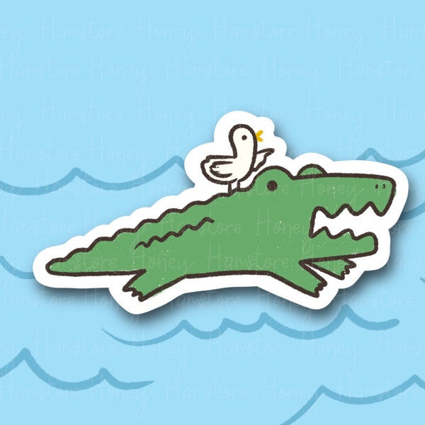 That Way! Alligator and Bird Friends | Funny Joke Sticker | Gifts under 10 | Water Resistant Sticker | Laptop Water Bottle Phone Case Decal