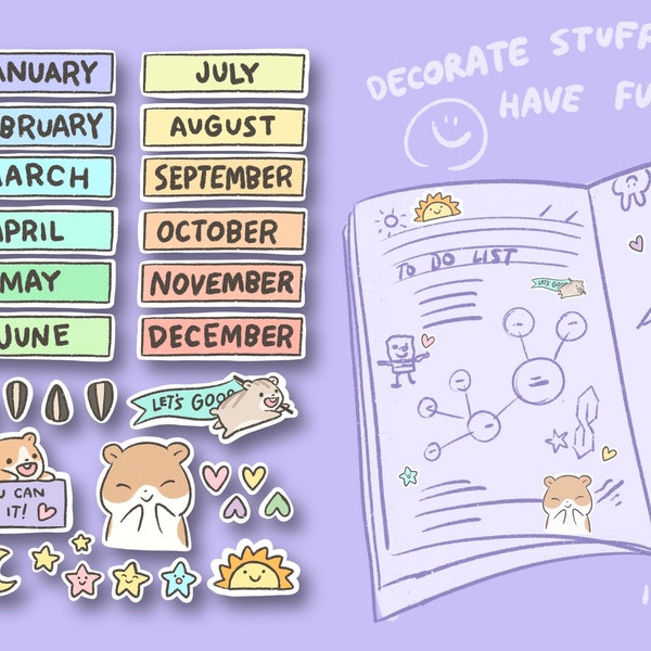 Cute Planner Hamster Lover Sticker Kit | Productivity | Monthly Journal Setup | Set of 30 Stickers for Planners | Gifts For Her For Him