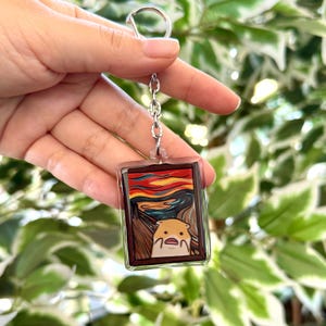 The Scream Hamster Painting Clear Acrylic Keychain | Cartoon Illustration Art Style Double-Sided Epoxy Charm | Cute Kawaii Funny | Gift