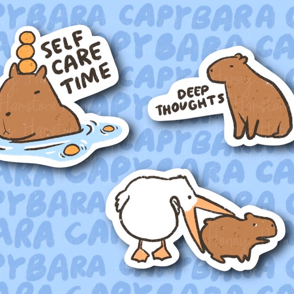 Capybara Sticker Set | Funny and Cute Laptop Sticker | Gifts under 5 | Water Resistant | Water Bottle | Vinyl Durable Hand-drawn