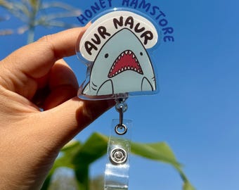 Shark Aur Naur Badge Reel with ID Belt Clip Cute Design Acrylic for Children Gift Work Accessories Nurses Medical Teacher Student