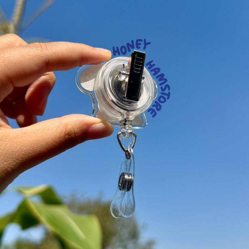 Raccoon Aur Naur Badge Reel with ID Belt Clip Cute Design Acrylic for Children Gift Name Work Accessories for Nurses Medical Teacher Student image 3