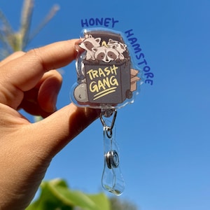 Raccoon Trash Gang Badge Reel with ID Belt Clip Cute Design Acrylic for Children Gift Work Accessories for Nurses Medical Teacher Student