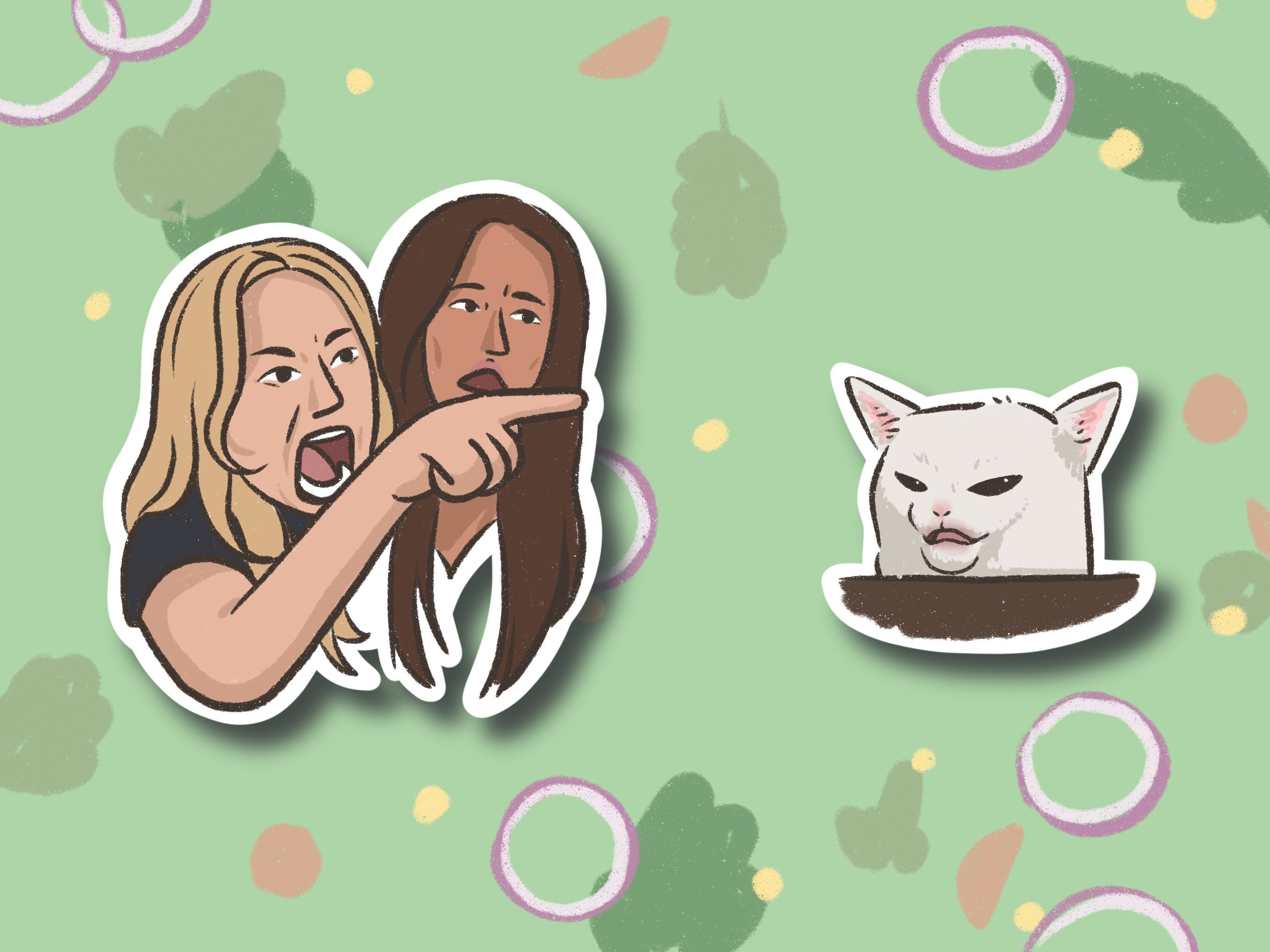 Salad Cat meme 3 Sticker, Smudge the Cat, Woman Yelling at Cat