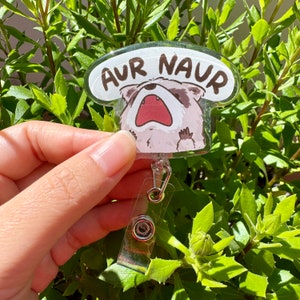 Raccoon Aur Naur Badge Reel with ID Belt Clip Cute Design Acrylic for Children Gift Name Work Accessories for Nurses Medical Teacher Student