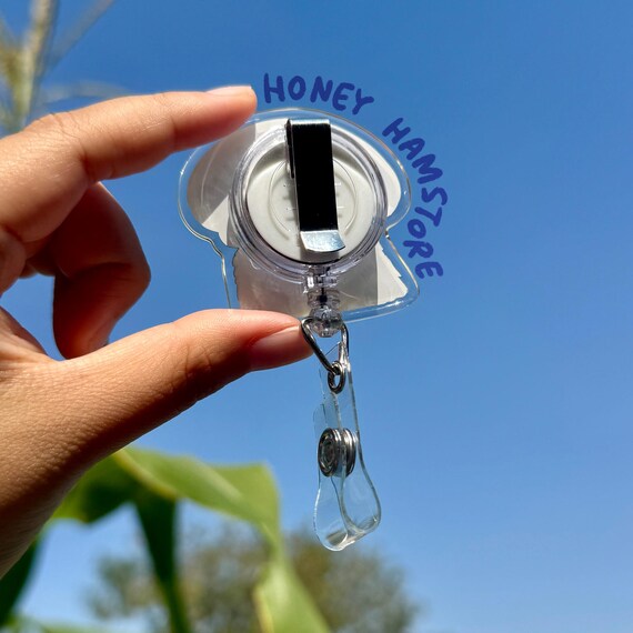 Possum Aur Naur Badge Reel with ID Belt Clip Cute Design Acrylic for Children Gift Name Work Accessories for Nurses Medical Teacher Student