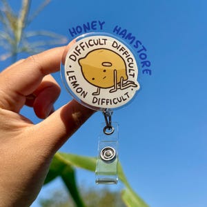 Difficult Difficult Lemon Badge Reel with ID Belt Clip Cute Design Acrylic for Children Gift Work Accessories Nurses Medical Teacher Student