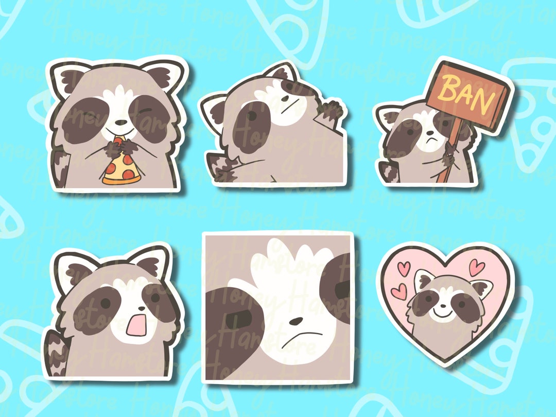 Raccoon Emote Sticker Set | Pizza Eating | Ban | Sus | Funny Sticker ...