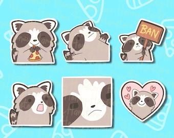 Raccoon Emote Sticker Set | Pizza Eating | Ban | Sus | Funny Sticker | Raccoon Sticker | Gifts under 10 | Water Resistant Sticker Decal
