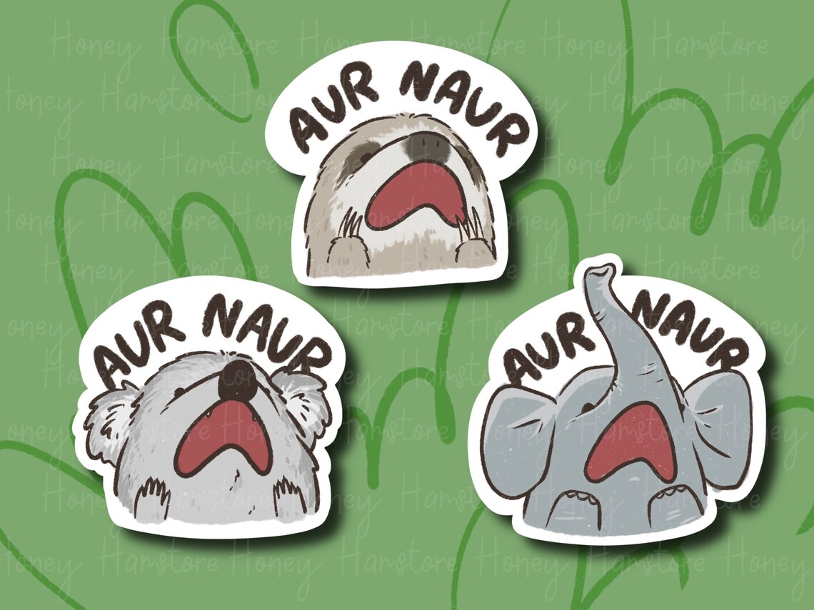 Aur Naur Cute Sticker | Series 4 | Funny Sticker | Koala Sloth Elephant ...