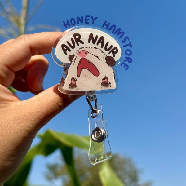 Possum Aur Naur Badge Reel with ID Belt Clip Cute Design Acrylic for Children Gift Name Work Accessories for Nurses Medical Teacher Student