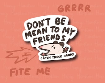 Don't Be Mean To My Friends | Funny Possum | Gifts under 10 | Water Resistant Sticker | Laptop Water Bottle Phone Case Decal For Her Him