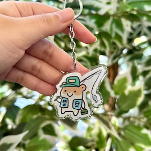 Hamster Fishing Clear Acrylic Keychain | Cartoon Illustration Art Style Double-Sided Epoxy Charm | Cute Kawaii Funny | Gift