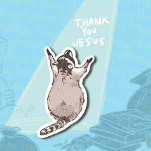 Raccoon Cute Praising | Thank You Happy Raccoon | Funny Sticker | Raccoon Sticker | Gifts under 5 | Water Resistant Sticker Decal