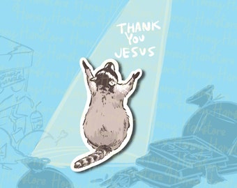 Raccoon Cute Praising | Thank You Happy Raccoon | Funny Sticker | Raccoon Sticker | Gifts under 5 | Water Resistant Sticker Decal