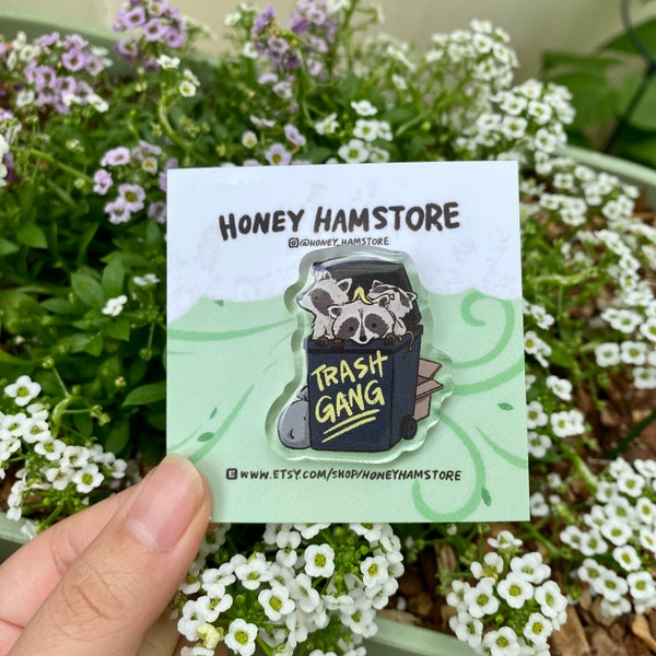 Trash Gang | Acrylic Pin | Cute Funny Design | Gifts Under 10 | Adorable Kawaii Pins Novelty Pin For Her Him Backpack Jacket Bag Raccoon Pin