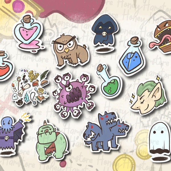 Adventure Dungeon MMORPG Fantasy Monster Stickers | RPG Stickers | Cute Laptop Sticker | Gifts under 5 | Water Resistant Sticker
