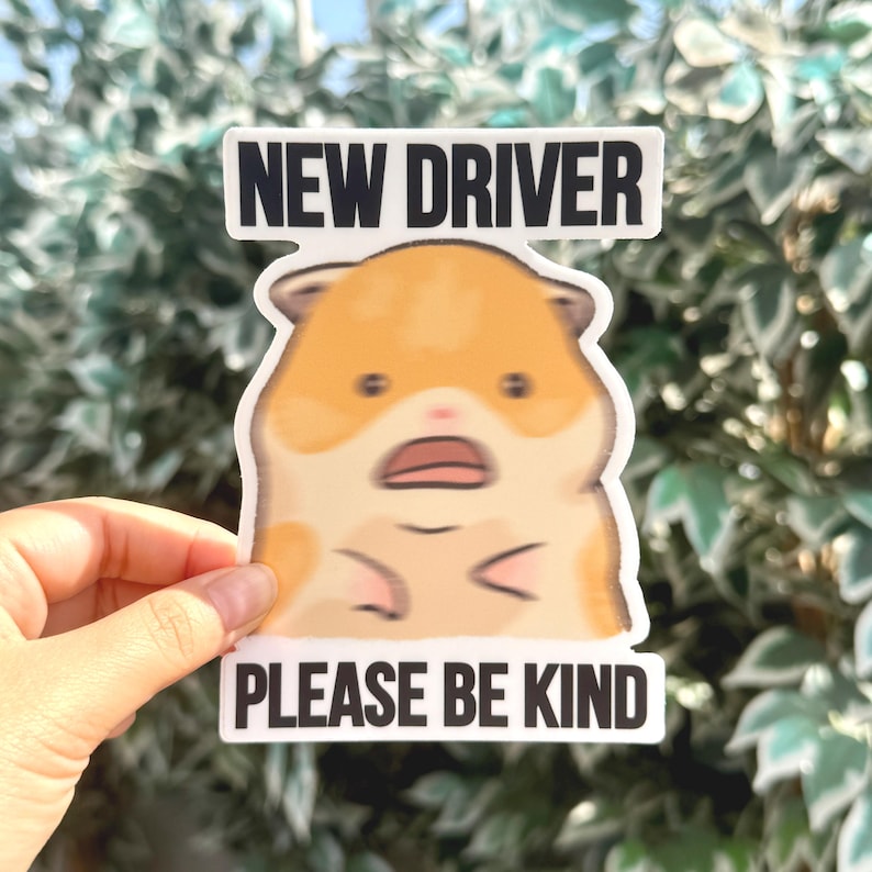 NEW [Weather & Water Proof] Cute Hamster Meme Bumper Sticker | Nervous Anxious | Student Driver | New Driver | Car Decal | Funny Car Sticker image 2