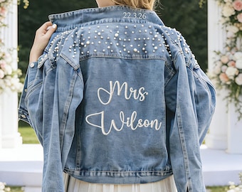 Haftowana kurtka dżinsowa dla panny młodej, kurtka dżinsowa dla panny młodej, kurtka dla przyszłej pani, spersonalizowana kurtka, ślubna kurtka dżinsowa, prezent ślubny, panna młoda