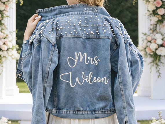 Embroidered Bride Denim Jacket, Bride Jean Jacket, Future Mrs Jacket, Custom Personalized Jacket, Wedding Jean Jacket, Wedding Gift, Bride