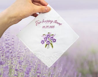 Wedding Handkerchief,Embroidered hankies,For Happy Tears,Mother of the Bride Handkerchief,Bridal Shower Gift,Tear Hankie,Wedding Hankie