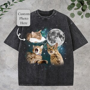 Custom Vintage Dog Shirt,Custom Pet Shirt,Custom Moon Pet Tshirt,Custom Cat Shirt 90's Tee,Funny Tee, Oversized Washed Tee image 3