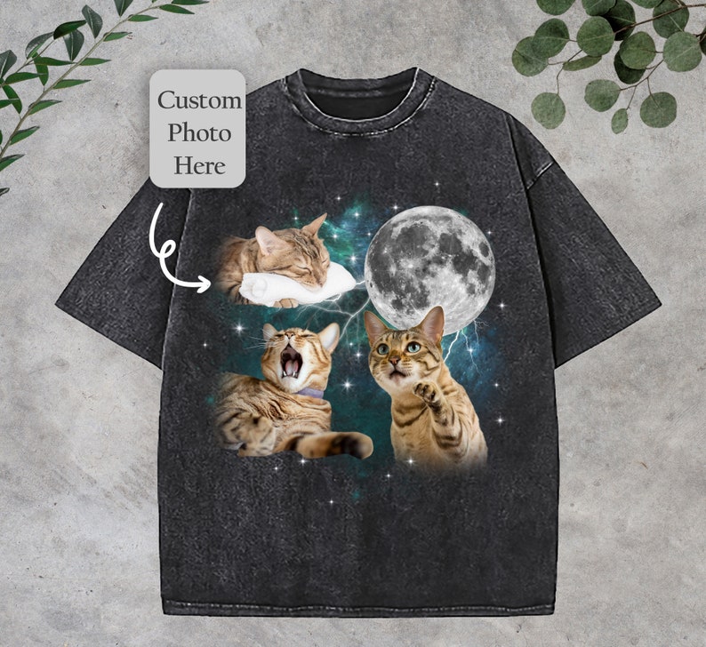 Custom Vintage Dog Shirt,Custom Pet Shirt,Custom Moon Pet Tshirt,Custom Cat Shirt 90's Tee,Funny Tee, Oversized Washed Tee image 3