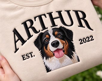 Embroidered Custom Dog Photo Sweatshirt, Custom Pet Portrait And Name Shirt, Dog Face with Name Shirt, Pet Photo Tee, Dog Lover Gift
