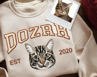 Custom Cat Portrait Sweatshirt, Personalized Portrait Sweatshirt, Pet Face Embroidered Hoodie, Gift For Pet Lover, Christmas Gift