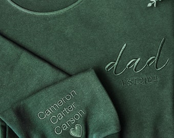Custom Embroidered Papa Est Sweatshirt With Kids Names on Sleeve, Personalized Dad Gift, Gift For New Dad, Father's Day Gift, Dad To Be Gift