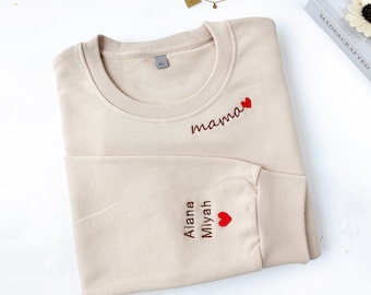 Mama Embroidered Sweatshirt, Custom Mama Shirt With Kids Names, Gift for Wife, Pregnancy Reveal, Gift for New Mom,Grandmother Gift