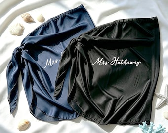 Custom Mrs Sarong | Bride Bathing Suit Cover Up | Elegant Embroidered Beach Skirt | Bachelorette Party Gifts | Wifey Honeymoon Wardrobe
