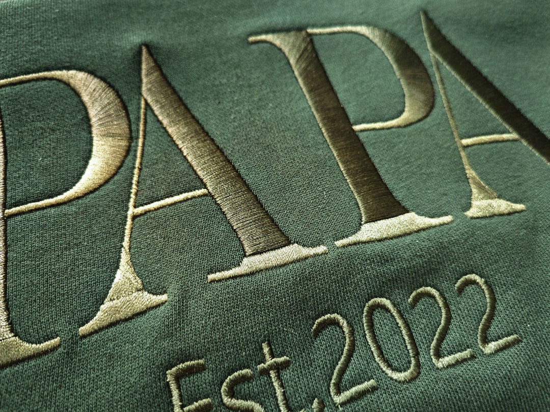 Custom Embroidered Papa EST Sweatshirt With Kidnames On Sleeve...