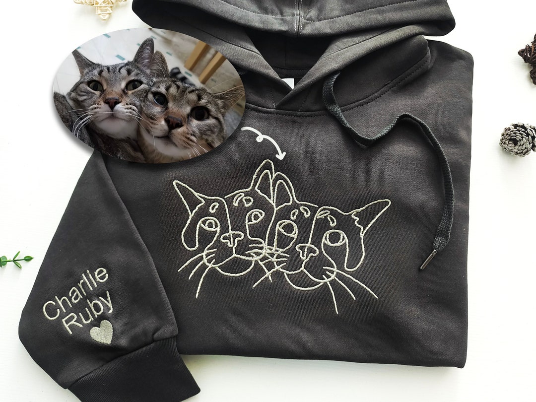 Custom Embroidered Cat Hoodie,personalised One-line Pet Sweatshirt, Cat ...